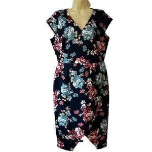 Simply Styled Woman Size Large Navy Blue Floral Print Scuba Knit Dress